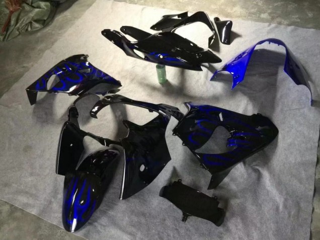 ABS 2000-2001 Glossy Black Blue Flame Kawasaki ZX9R Moto Fairings UK