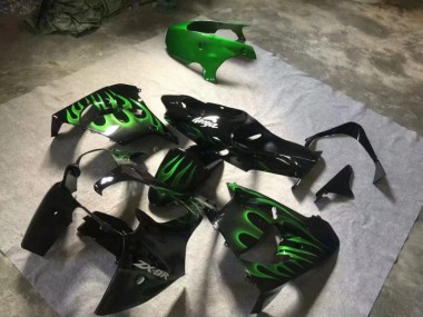 ABS 2000-2001 Glossy Black Green Flame Kawasaki ZX9R Motorcyle Fairings UK