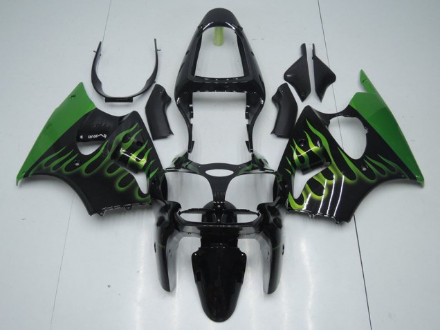 ABS 2000-2002 Black with Green Flame Kawasaki ZX6R Motorcyle Fairings UK