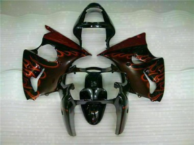 ABS 2000-2002 Black Red Flame Kawasaki ZX6R Motorcycle Fairing Kits UK