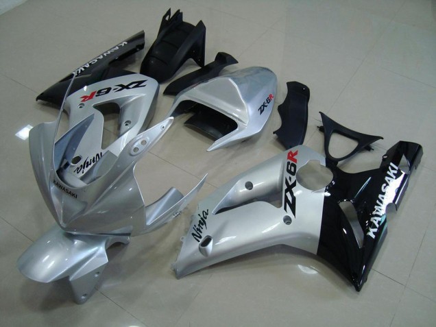 ABS 2003-2004 Silver Black Kawasaki ZX6R Motorcycle Fairing Kit UK