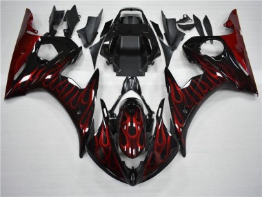 ABS 2003-2005 Black Red Flame Yamaha YZF R6 Motorcycle Fairing UK