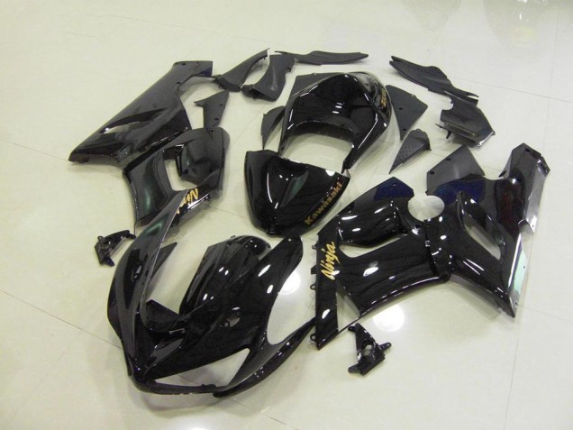 ABS 2005-2006 Glossy Black Gold Decals Kawasaki ZX6R Motorcycle Fairings Kits UK