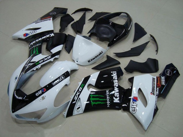 ABS 2005-2006 White Monster Kawasaki ZX6R Motor Bike Fairings UK