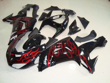 ABS 2006-2007 Black Red Flame Kawasaki ZX10R Moto Fairings UK