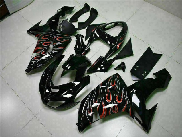 ABS 2006-2007 Black Red Flame Kawasaki ZX10R Motorcyle Fairings UK