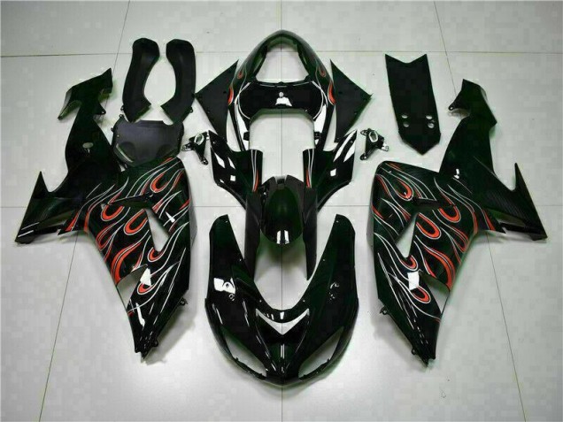 ABS 2006-2007 Black Red Flame Kawasaki ZX10R Motorcyle Fairings UK