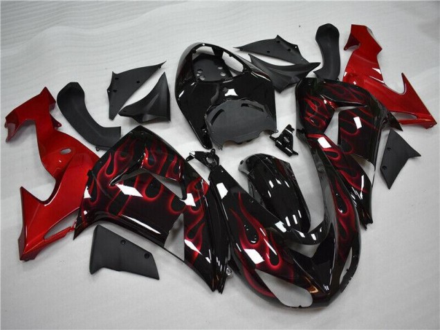 ABS 2006-2007 Red Flame Kawasaki ZX10R Motorcycle Fairings Kit UK