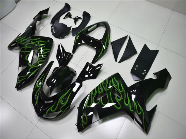 ABS 2006-2007 Black Green Flame Kawasaki ZX10R Motorcycle Fairing UK