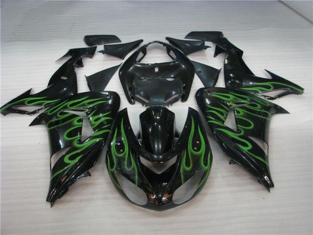 ABS 2006-2007 Black Green Flame Kawasaki ZX10R Motorcycle Fairing UK