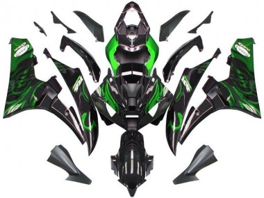 ABS 2006-2007 Black Green Flame Yamaha YZF R6 Bike Fairing Kit UK