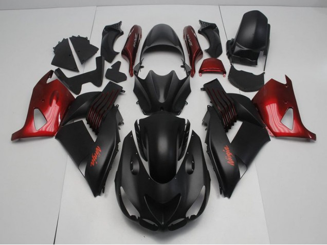 ABS 2006-2011 Matte Black and Red Kawasaki ZX14R ZZR1400 Motorcycle Fairing Kit UK