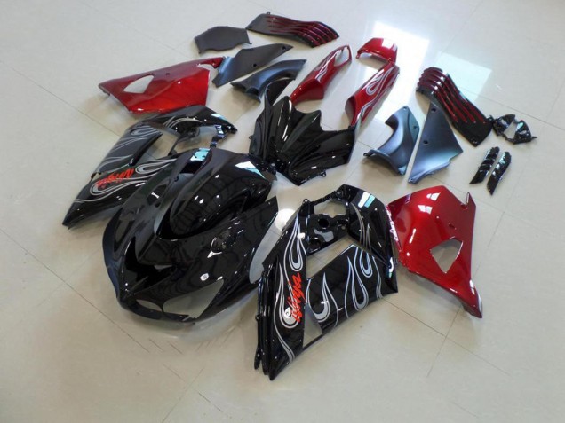 ABS 2006-2011 Black Nd Red Silver Flame Kawasaki ZX14R ZZR1400 Motorbike Fairing UK