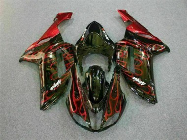 ABS 2007-2008 Black Red Flame Kawasaki ZX6R Motor Bike Fairings UK