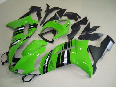 ABS 2007-2008 Green and Silver Stripe Kawasaki ZX6R Motorcycle Fairings Kits UK