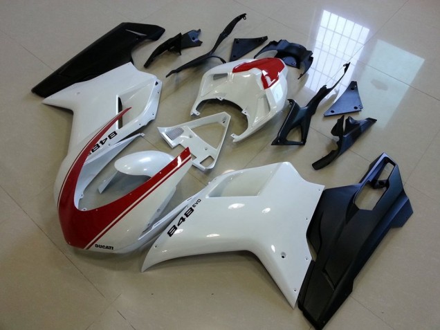 ABS 2007-2014 Matte Black White with Red Stripe Ducati 848 1098 1198 Bike Fairings UK