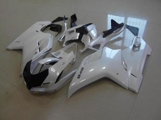 ABS 2007-2014 Pearl White Black Stripe Ducati 848 1098 1198 Motorcycle Replacement Fairings UK