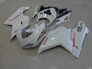 ABS 2007-2014 Pearl White with Red Decals Ducati 848 1098 1198 Motorcyle Fairings UK