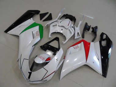 ABS 2007-2014 Peral White with Italy Flag Ducati 848 1098 1198 Motorcycle Fairings Kit UK