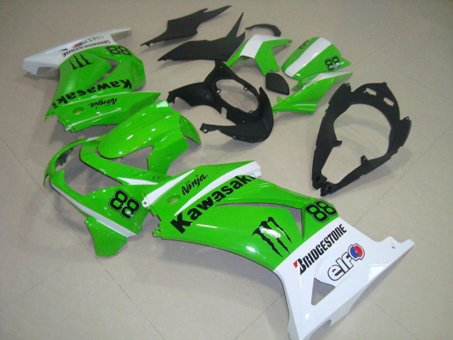 ABS 2008-2012 Green and White Kawasaki ZX250R Bike Fairing UK