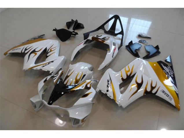 ABS 2002-2013 White Gold Flame Honda VFR800 Bike Fairings UK