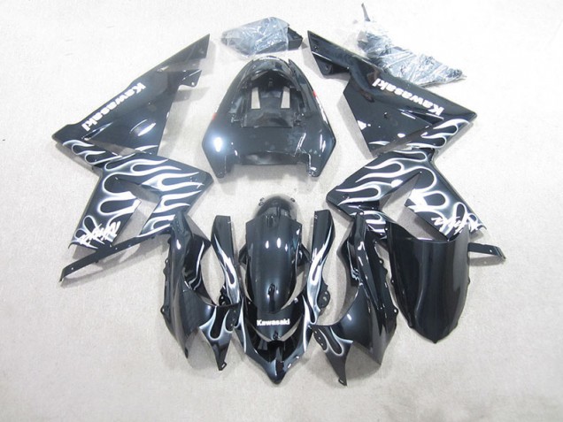 ABS 2003-2005 Black White Flame Kawasaki ZX10R Motorcycle Fairings UK