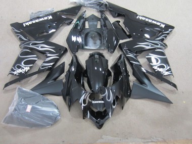 ABS 2003-2005 Black with White Flame Kawasaki ZX10R Motorcycle Fairing UK