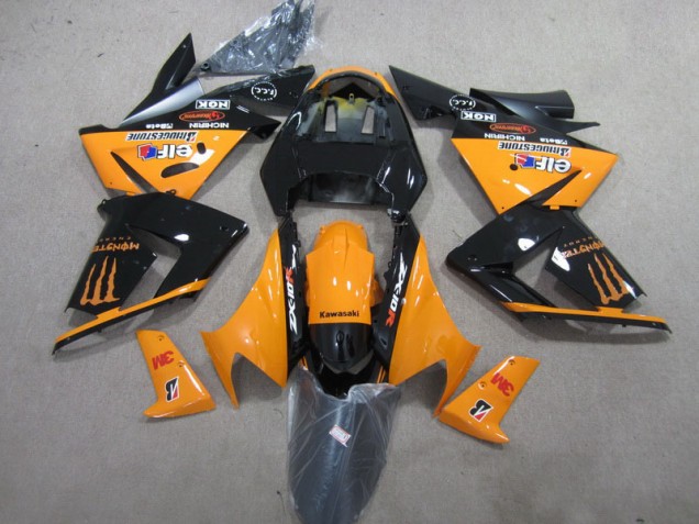 ABS 2003-2005 Black Orange 3M Monster Kawasaki ZX10R Bike Fairings UK