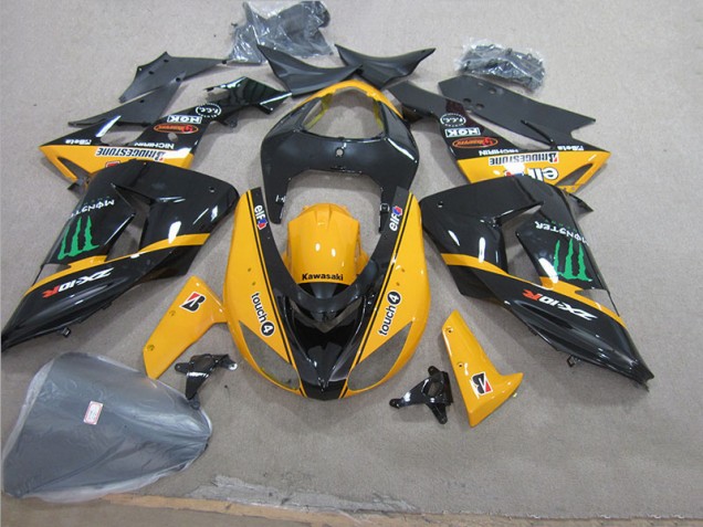 ABS 2006-2007 Black Yellow Touch4 Monster Kawasaki ZX10R Motorcycle Fairing UK