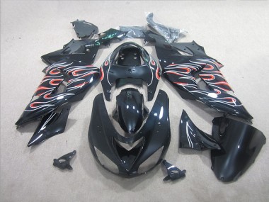 ABS 2006-2007 Black White Red Flame Kawasaki ZX10R Motorbike Fairing UK