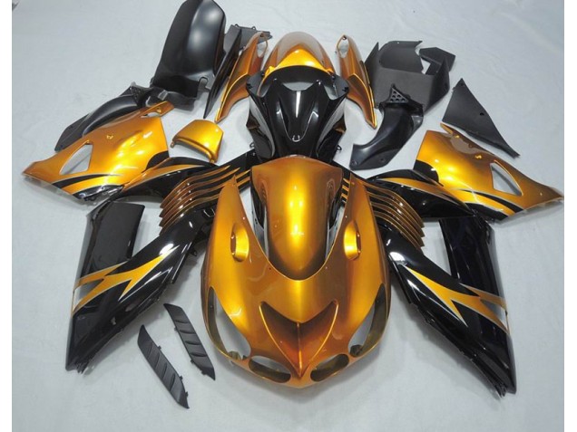 ABS 2006-2011 Black Gold Kawasaki ZX14R ZZR1400 Motorcycle Bodywork UK