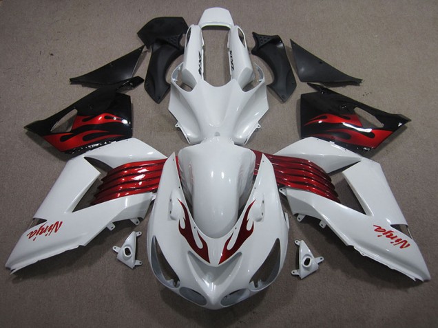 ABS 2006-2011 White Red Ninja Kawasaki ZX14R ZZR1400 Motorcycle Fairings Kits UK