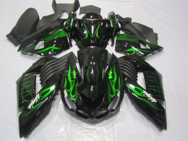 ABS 2006-2011 Black Green Flame Ninja Kawasaki ZX14R ZZR1400 Motorcycle Replacement Fairings UK