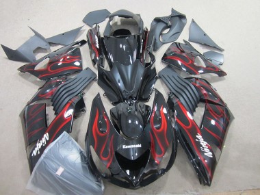 ABS 2006-2011 Black Red Flame Ninja Kawasaki ZX14R ZZR1400 Motorcyle Fairings UK