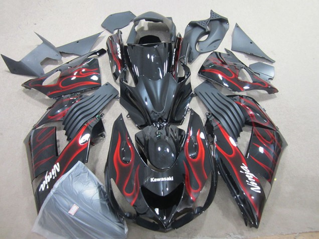 ABS 2006-2011 Black Red Flame Ninja Kawasaki ZX14R ZZR1400 Motorcyle Fairings UK