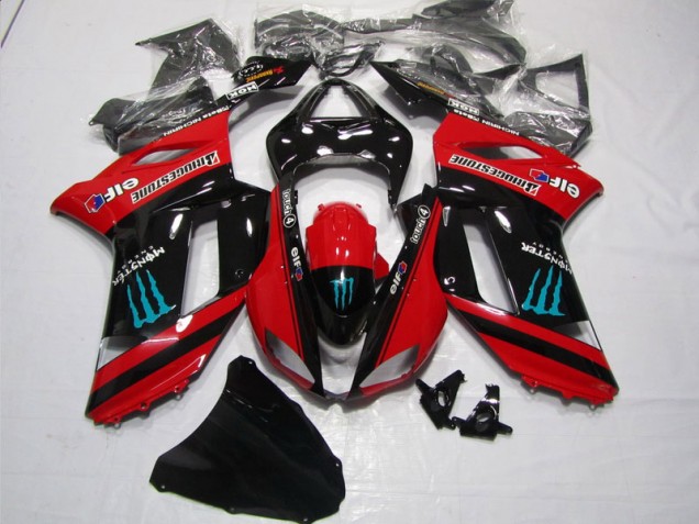 ABS 2007-2008 Red Black Monster Kawasaki ZX6R Motorbike Fairing Kits UK