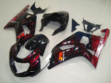 ABS 2001-2003 Black Red Flame Suzuki GSXR750 Bike Fairing Kit UK