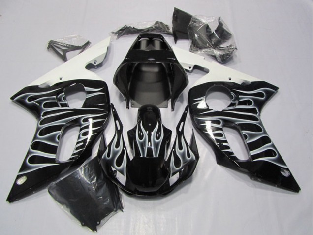 ABS 1998-2002 Black White Flame Yamaha YZF R6 Motorcycle Fairing UK